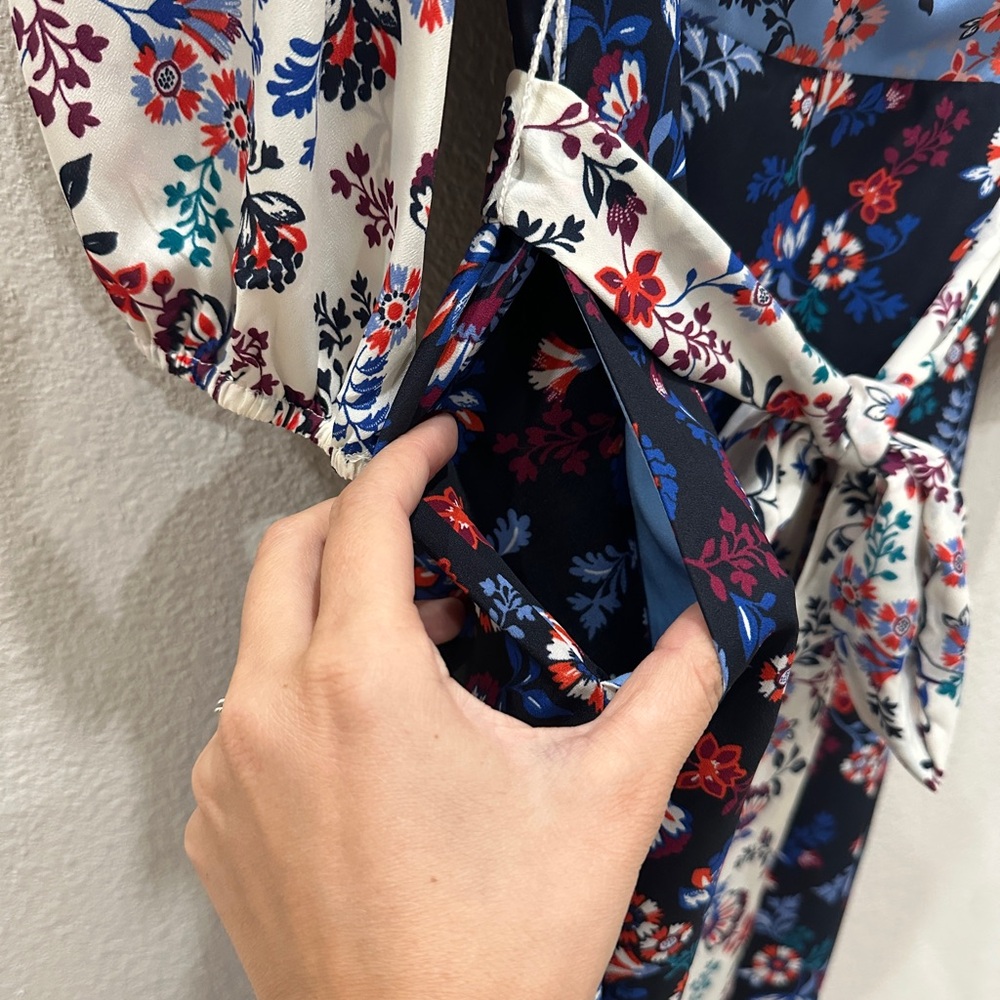 1901 Colorblock Floral Colorful Spring Midi Faux Wrap Dress with Pockets size 14 - Picture 4 of 7